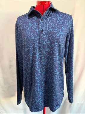 Men's Casual Long-Sleeve Button-Down Shirt in Blue Swirl Print